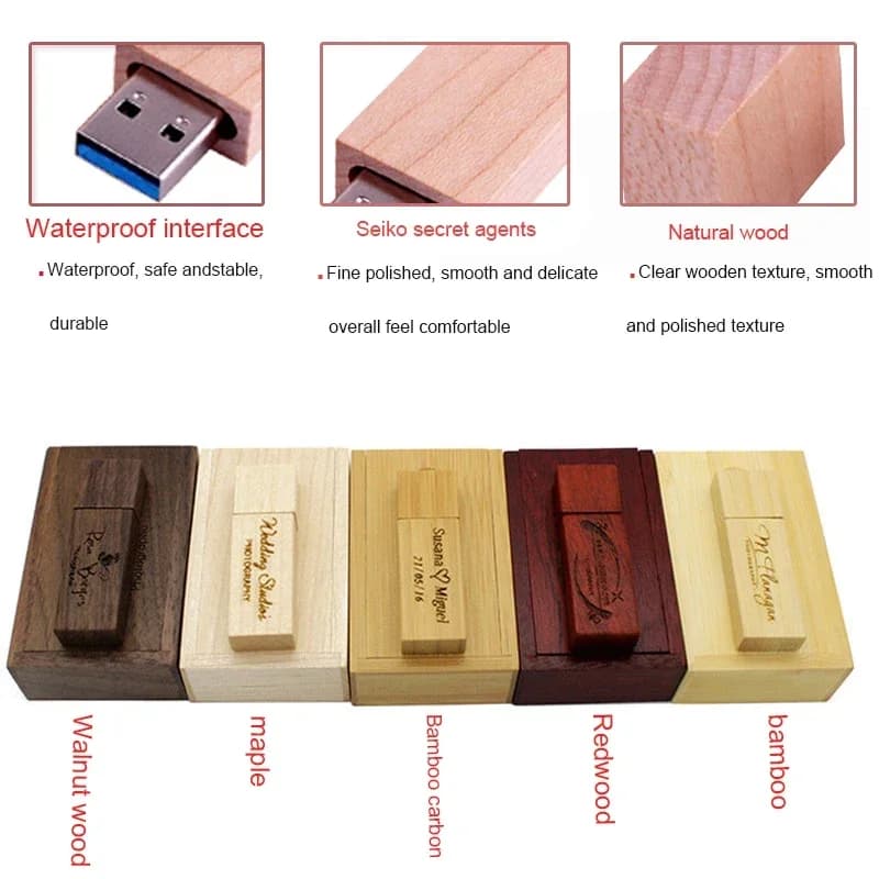 5 PCS LOT boîte en bois clé USB USB 3.0 Logo personnalisé gratuit clé USB 128GB 64GB 32GB clé mémoir