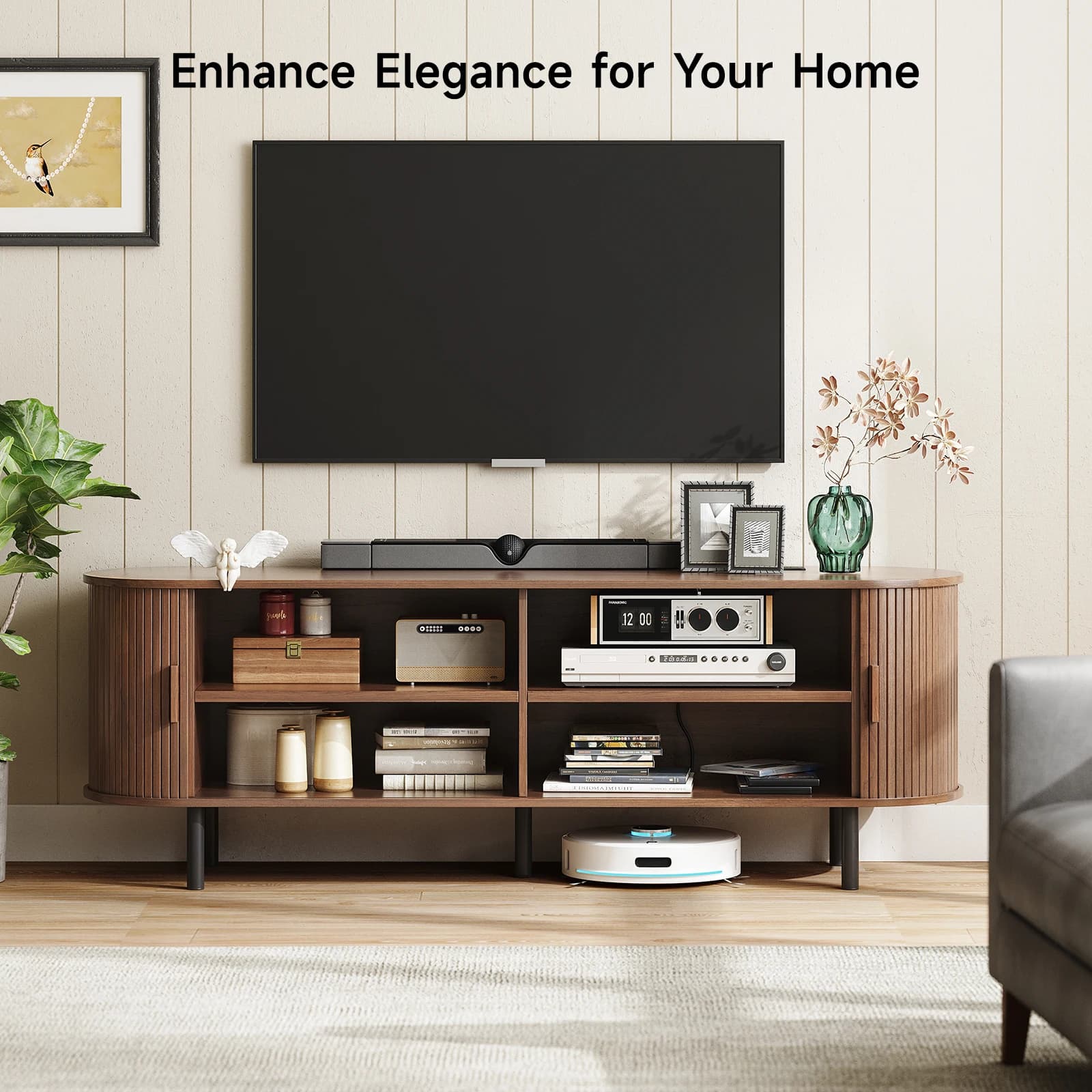 Meuble TV avec prise de courant pour téléviseurs jusqu'à 60/70", centre de divertissement, table TV 