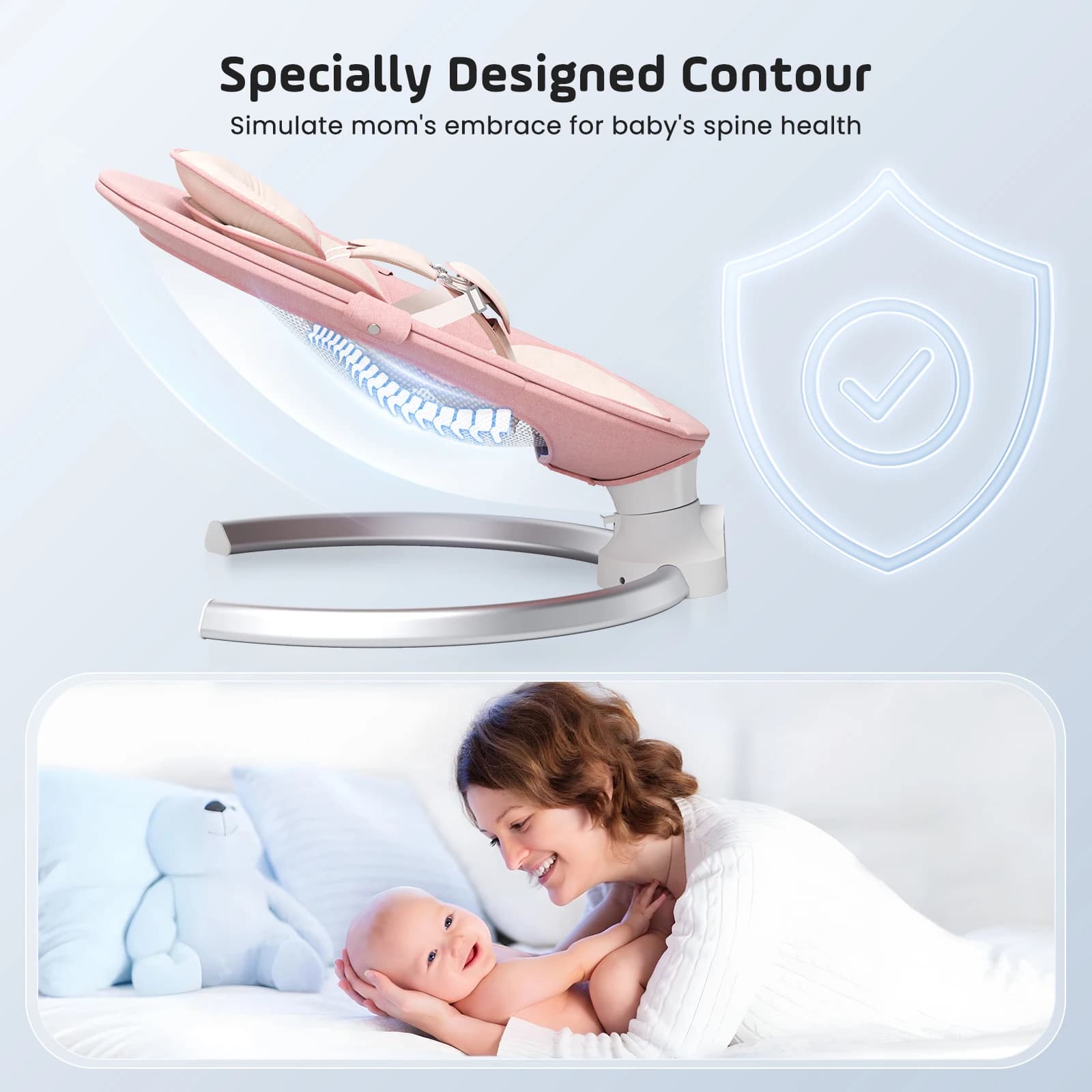 Balançoire électrique pour bébé avec 3 minuteries, application et télécommande Transat, 5 vitesses d