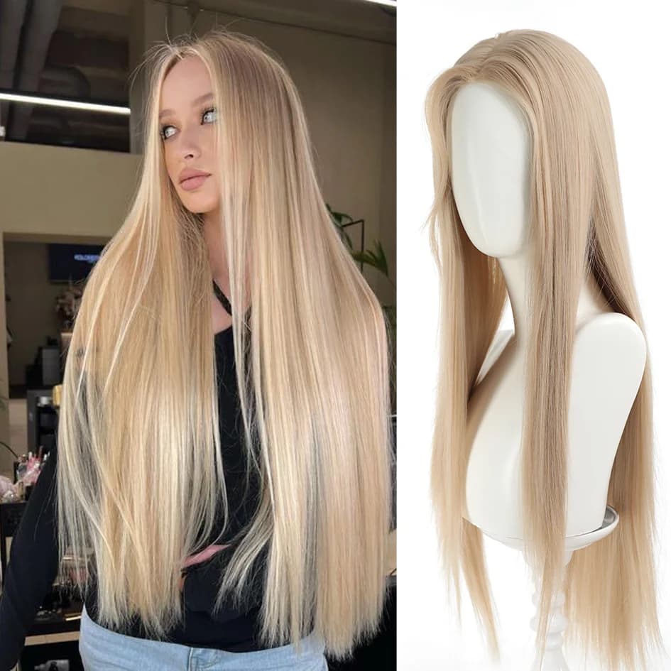 Cheveux longs et raides en lin ultraviolet synthétique avec THES, extensions de queue de cheval bouc