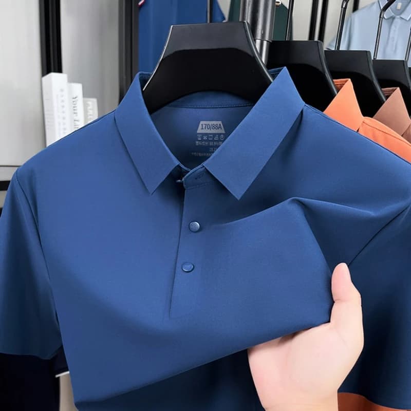 Polo sans couture pour hommes – Mélange nylon-spandex respirant, col renforcé et boutons assortis (1
