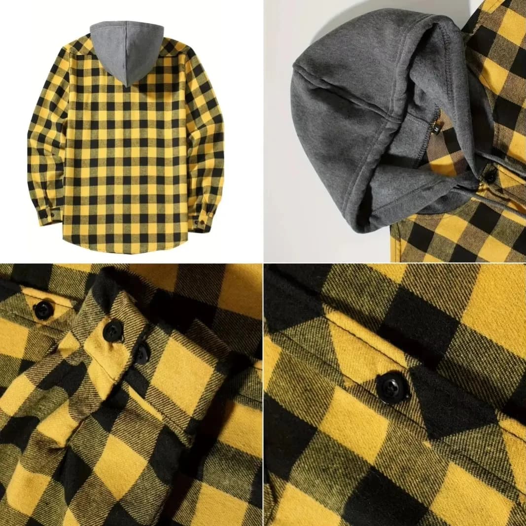 Hommes d'affaires printemps et automne Patchwork Plaid boucle décontractée à capuche à manches longu