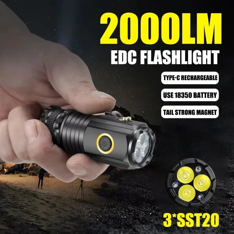 MIni lampe de poche LED puissante 2000LM 3LED lumière Ultra forte 18350 batterie intégrée USB Rechar