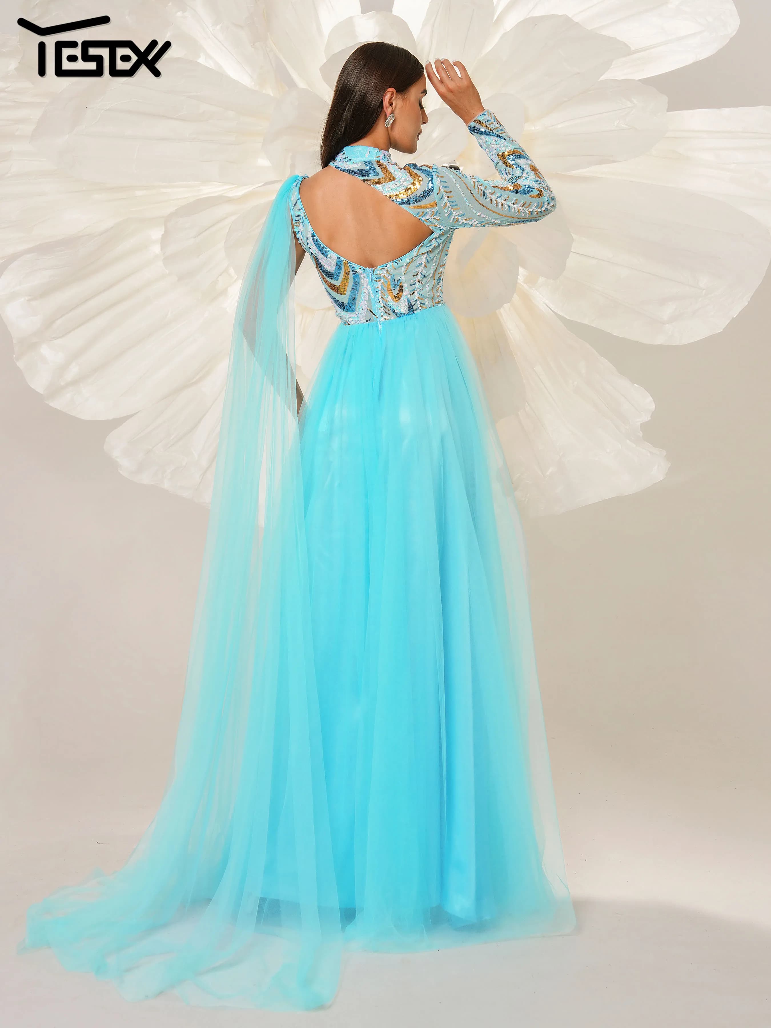 Robe de soirée asymétrique en tulle bleu Yesexy 2025, nouvelle collection, pour mariage, anniversair