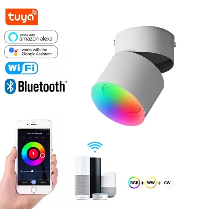 Spot de plafond LED COB réglable à 360 °, Smart RGBCCT, Downlight ,Stepless Dimmable, nous-mêmes ave