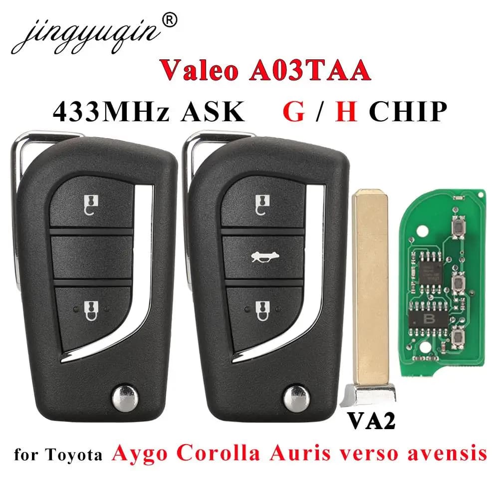 Jingyuqin VA2 porte-clés de voiture à distance rabattable 433MHz H-8A pour Toyota Aygo Corolla Auris