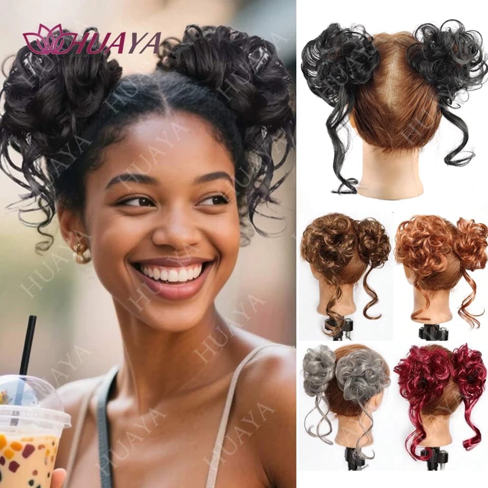 2 pièces synthétique désordre Updo cheveux Chignon Chignon chouchous faux cheveux bande tresse élast