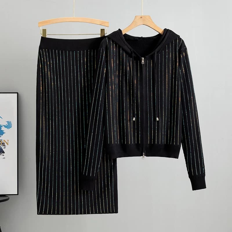 Cardigan tricoté pour femmes, taille haute, jupe enveloppée dans les fesses, costumes 2 pièces, ense