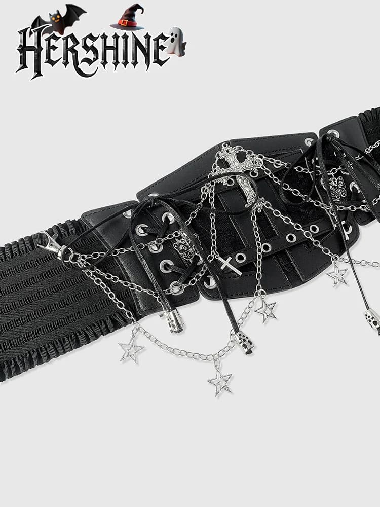 HERSHINE 1 pièce femmes mode chaîne croix élastique large ceinture, Y2K gothique Punk Harajuku Rock 