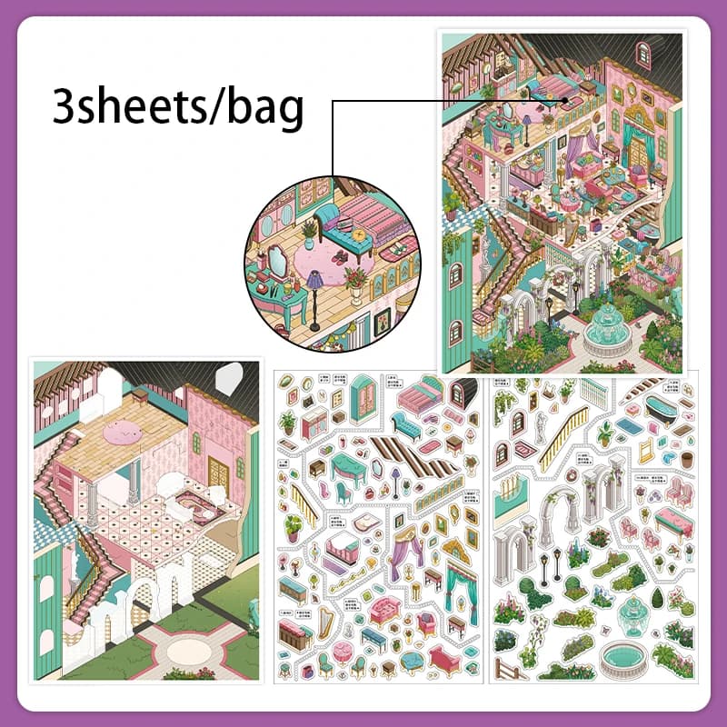 Mr.Paper 3 feuilles/paquet My Little House Vol.27 Autocollants 2.5D surdimensionnés Scène Manoir Eur