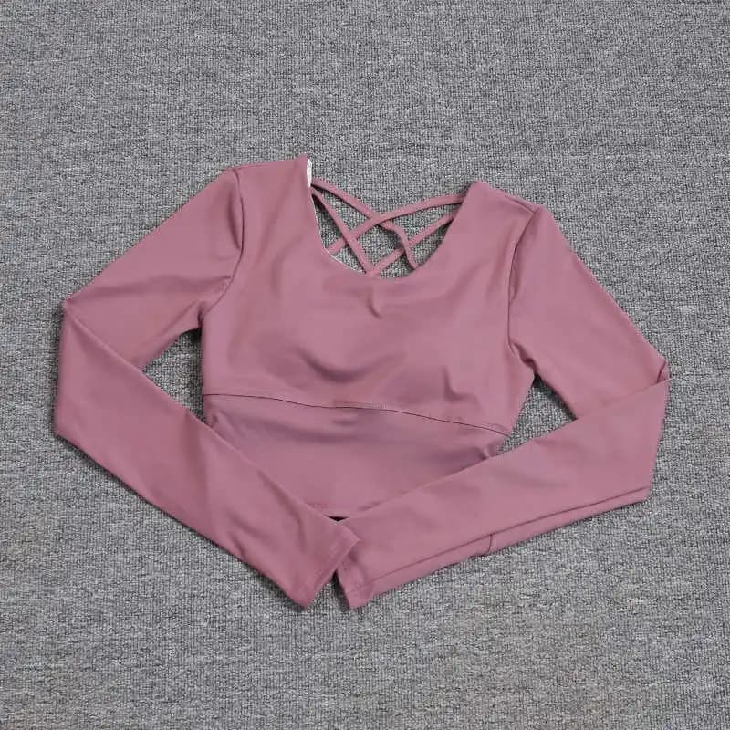 Dos creux pour femme avec soutien-gorge intégré, haut de yoga à manches longues, soutien-gorge une p