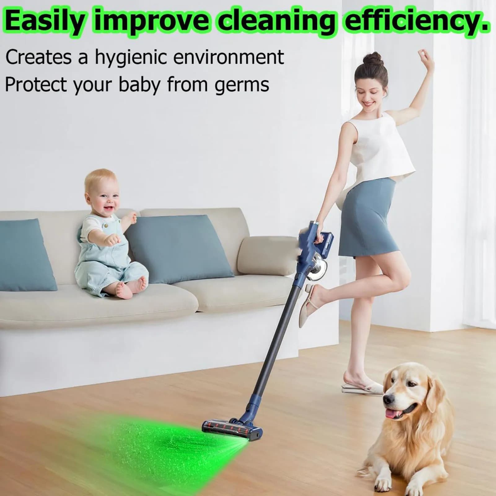 Lampe d'affichage de poussière LED pour aspirateur, lumière Laser verte étanche, pièces d'aspirateur