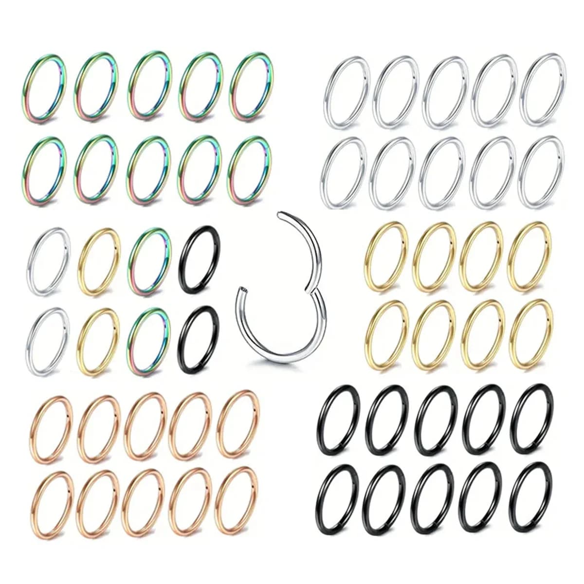 Anneaux de nez articulés en acier inoxydable, 5/10 pièces, 16G, cerceau, Septum, Clicker, Tragus, He