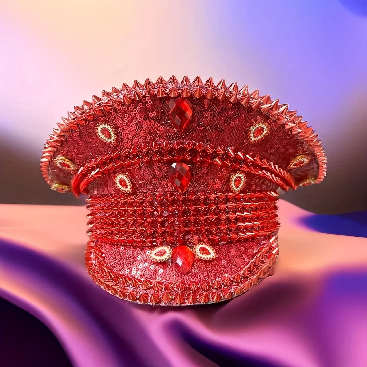 Chapeau de capitaine de Festival de luxe en strass rouge, chapeaux de capitaine militaire de mariage