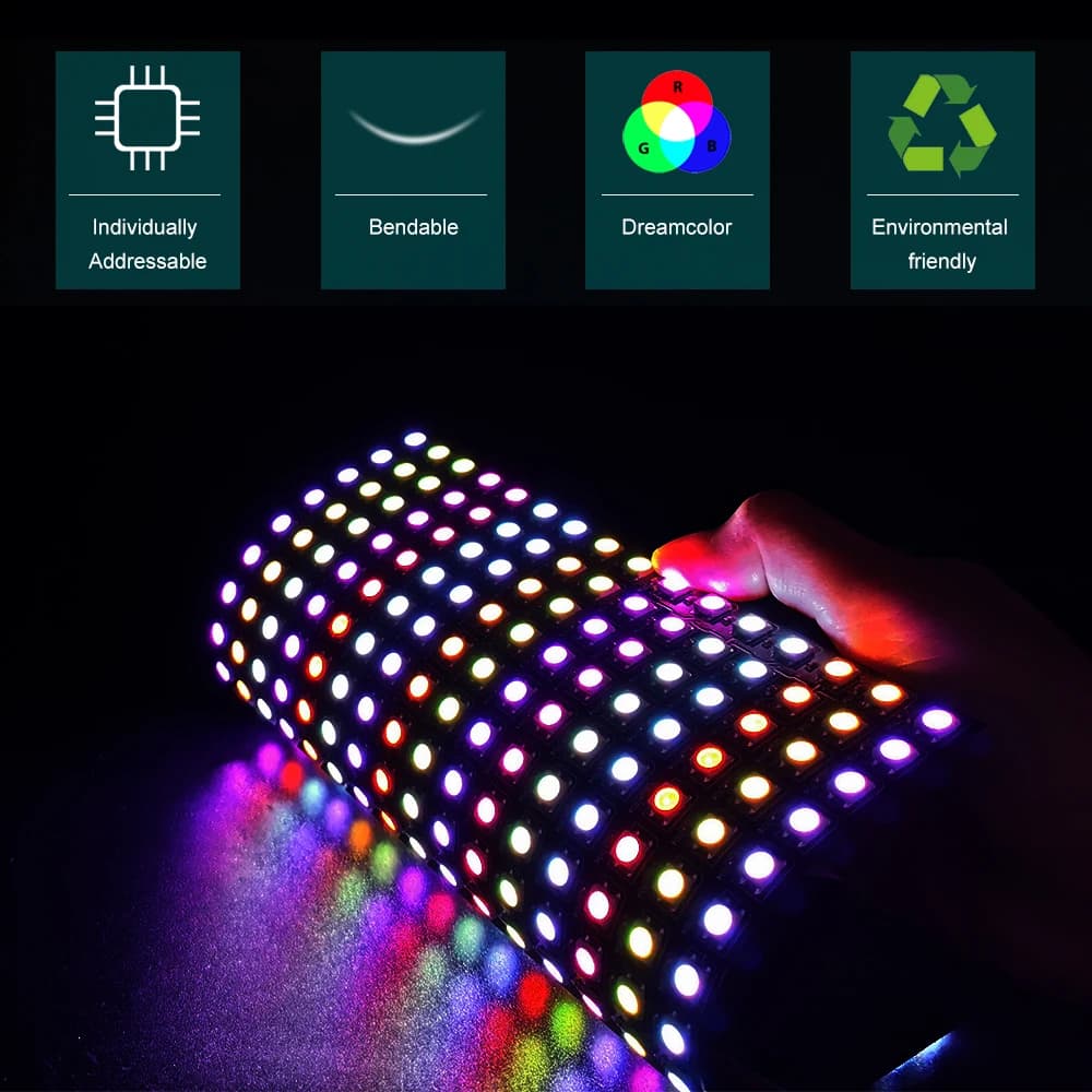 Panneau LED adressable individuellement DC5V WS2812B, module d'écran matriciel numérique flexible RG