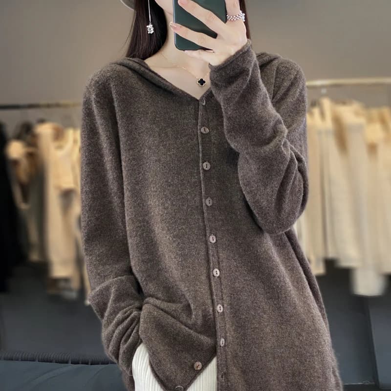 Pull cardigan en laine à capuche pour femmes, haut à manches longues, style coréen, nouveau, vestes,