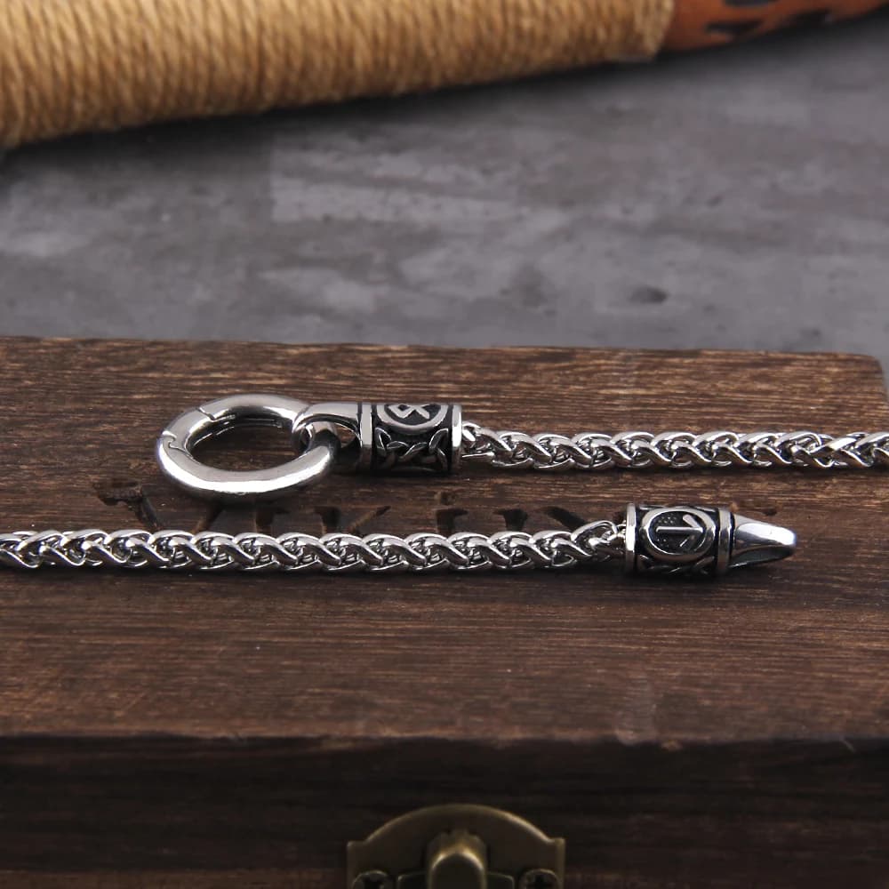 Collier pendentif rune viking nordique avec fermoir rond ouvert, chaîne en acier inoxydable avec boî