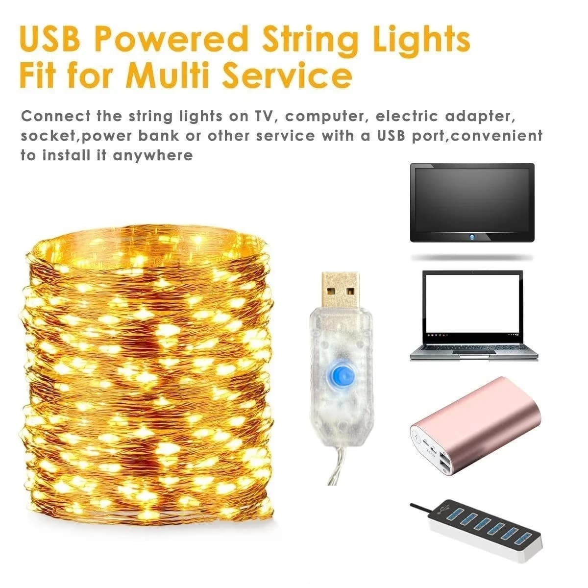Guirxiété lumineuse LED USB avec télécommande, lampes de décoration, mariage, Noël, vacances, nouvel