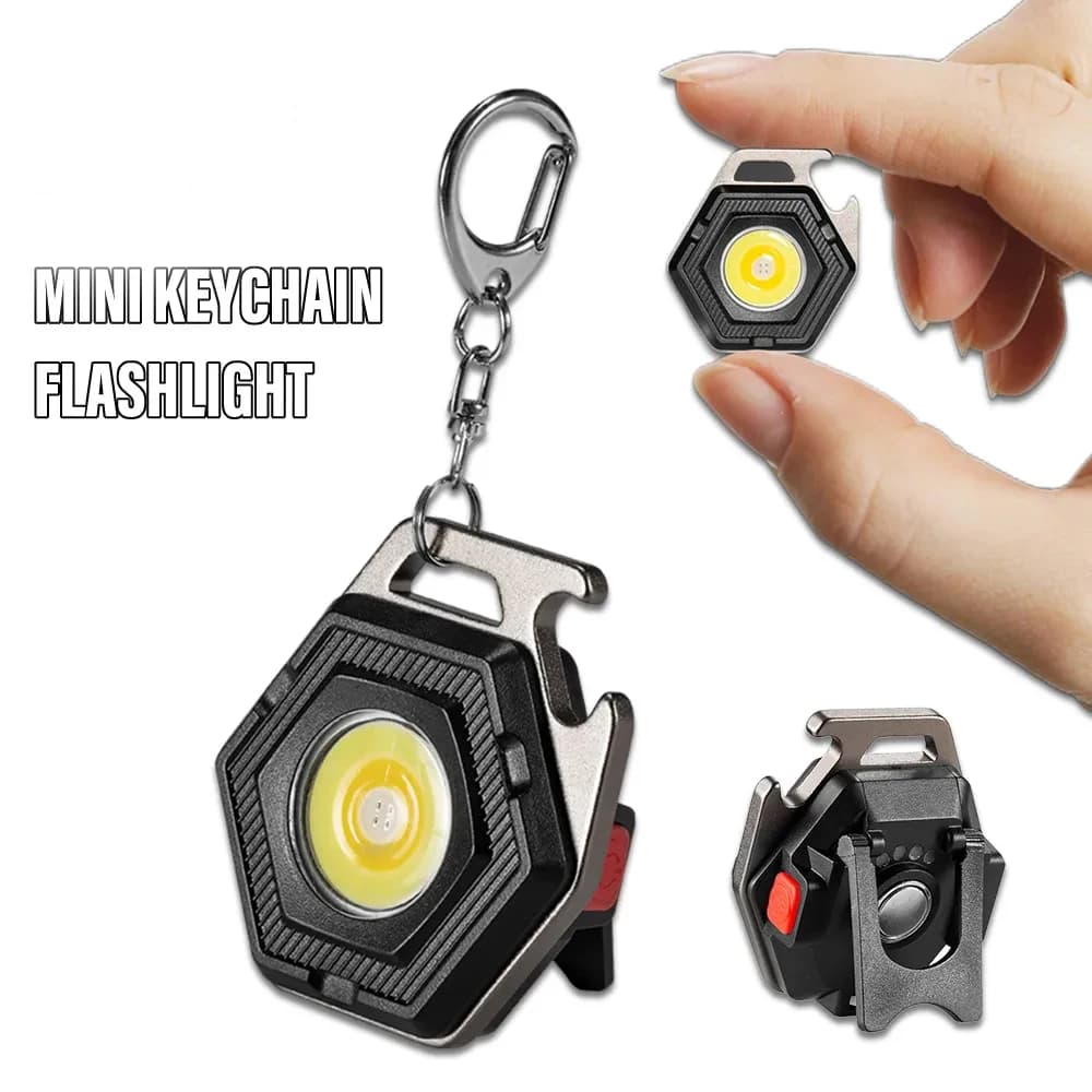 Mini lampe de poche LED pour Camping, lanterne avec chargeur USB, porte-clés COB, projecteur de trav