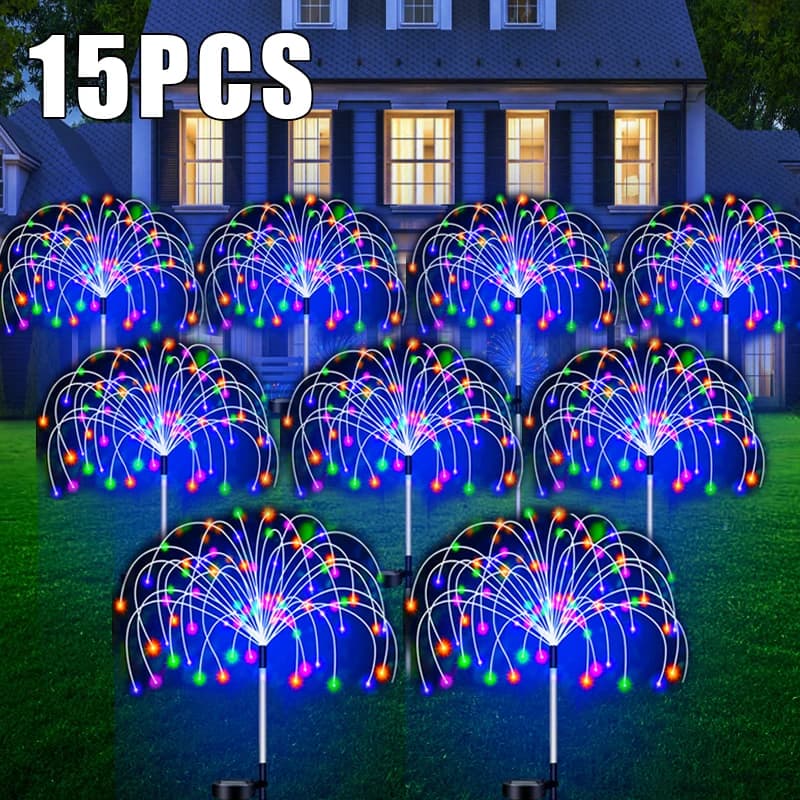Solaire LED voie lumières extérieur étanche jardin décor feu d'artifice fée solaire pelouse lampe po