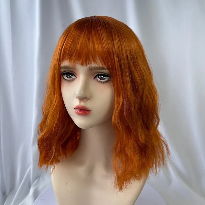 Perruque synthétique orange à la mode femme cheveux courts bouclés ondulés liu mer ondulation cospla