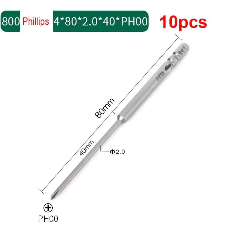 10 pièces 80mm pleine longueur magnétique 800 tige ronde tournevis Phillips électrique embout tourne