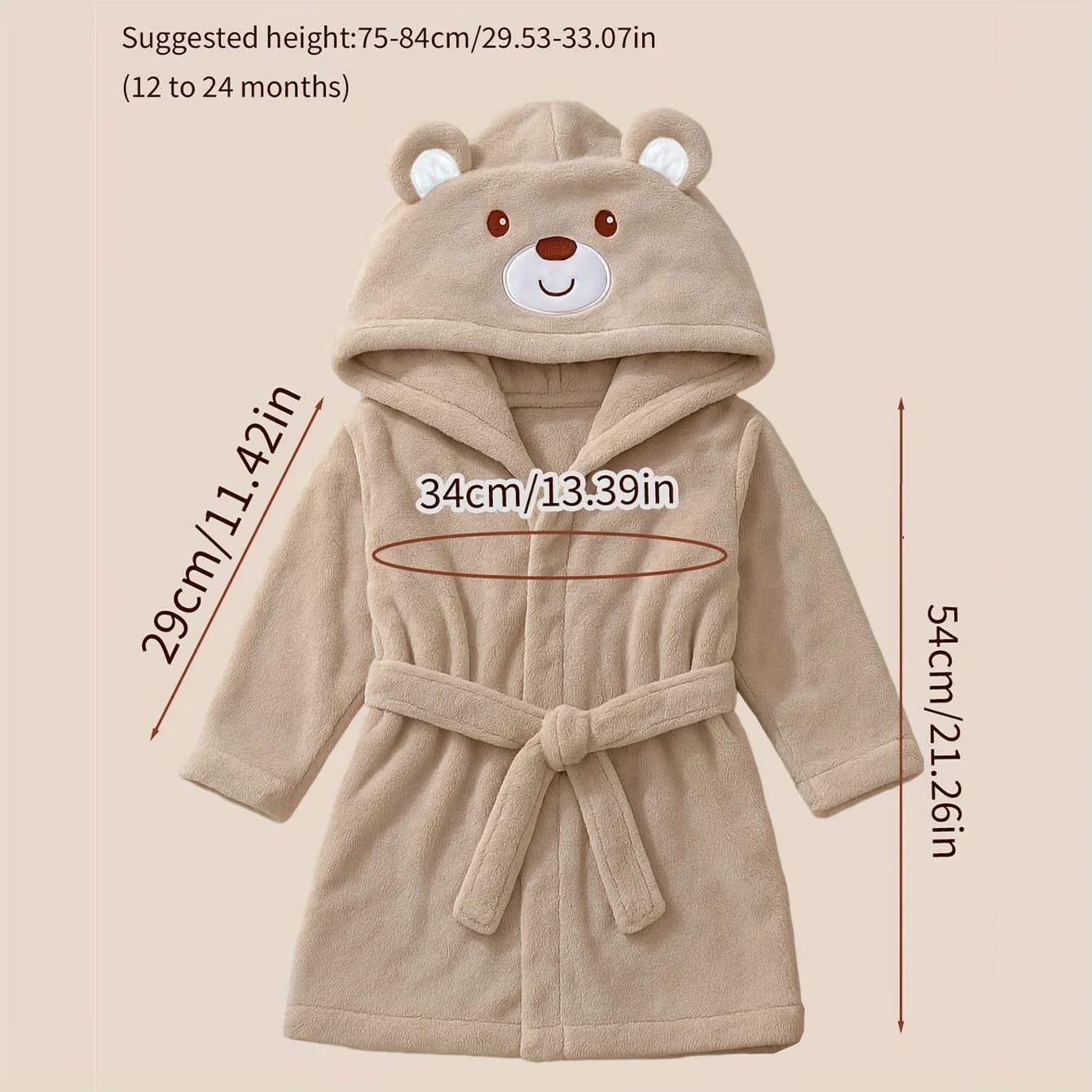 Serviette pour bébé à capuche avec ours brodé avec nom personnalisé |   Peluche douce 74-84cm pour 1
