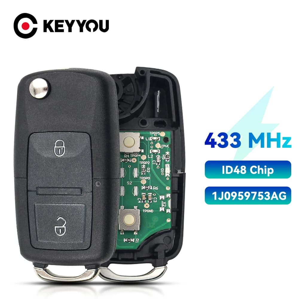 KEYYOU Clé à distance de voiture à 2 boutons 1J 0959753 AG 5FA 008399 -00 pour Seat Arosa Cordoba Ib