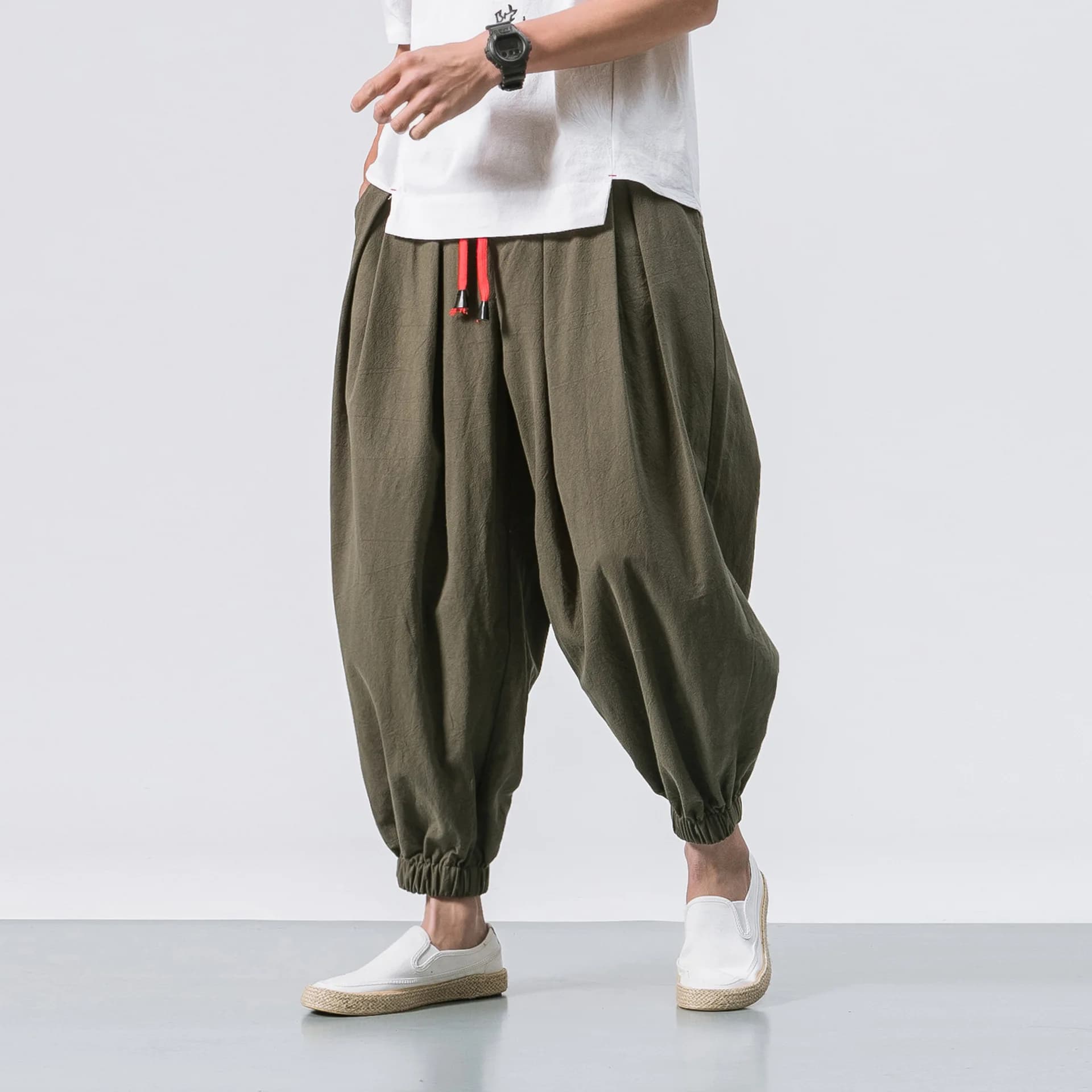 FGKKS printemps hommes sarouel ample lin chinois surpoids pantalons de survêtement de haute qualité 