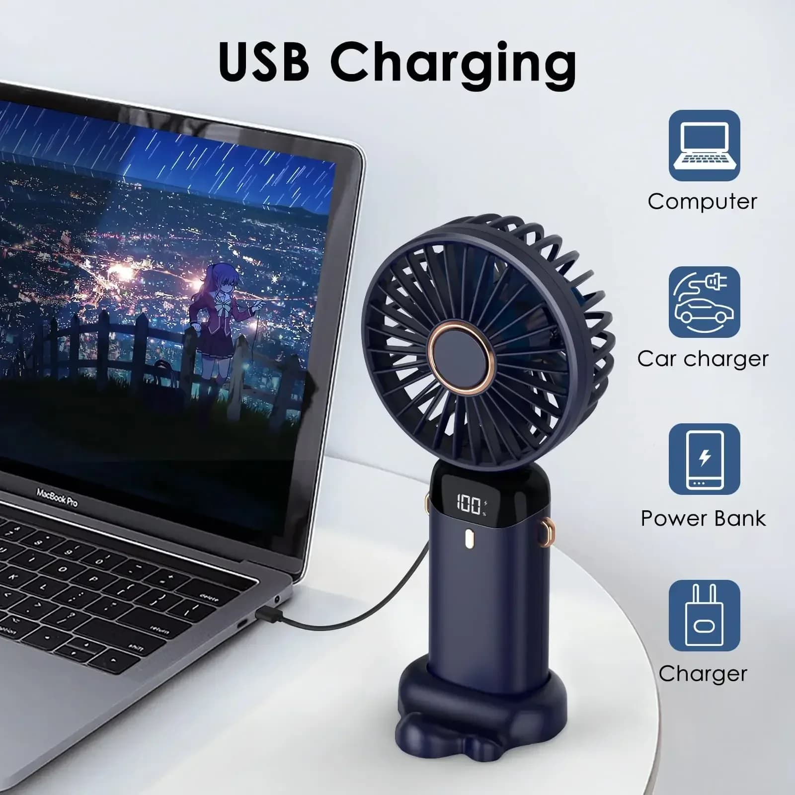 5000mAh Mini ventilateur portatif sans fil USB Rechargeable Portable affichage numérique support pou