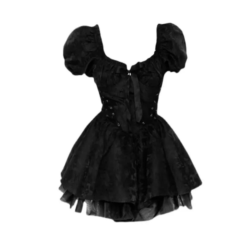 Mini robe gothique noire vintage pour femmes, robes taille haute, bretelles spaghetti sexy, punk gru