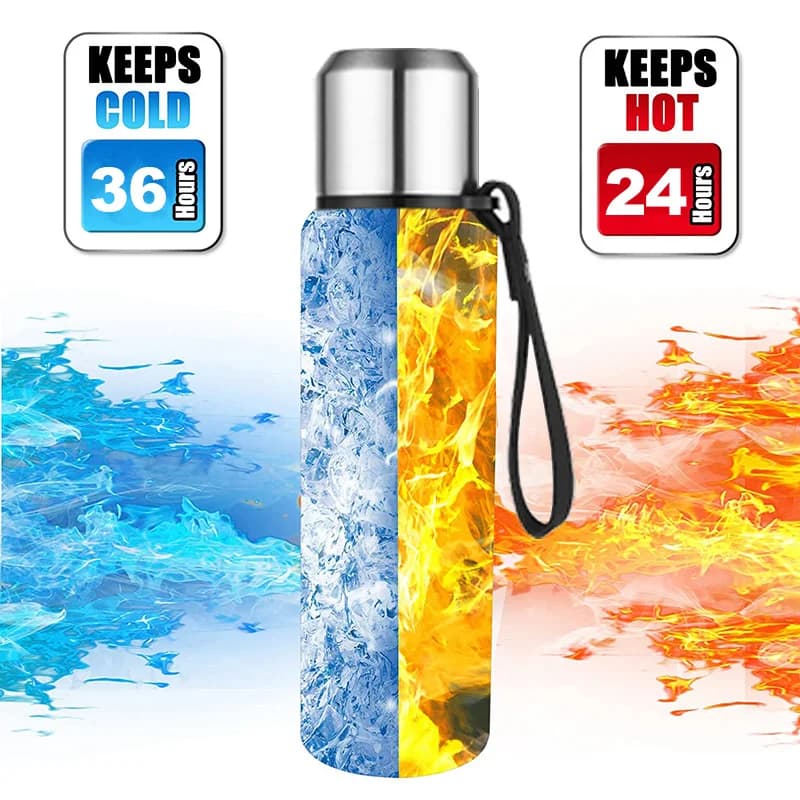 UPORS – Thermos Portable en acier inoxydable de grande capacité, flacon isolé avec corde, 500/700/10