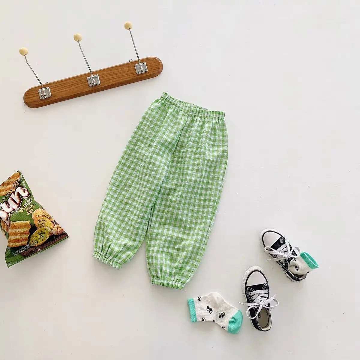Pantalon d'été moustique vert à carreaux pour enfants, vêtements de plein air, bébé, filles, nouveau