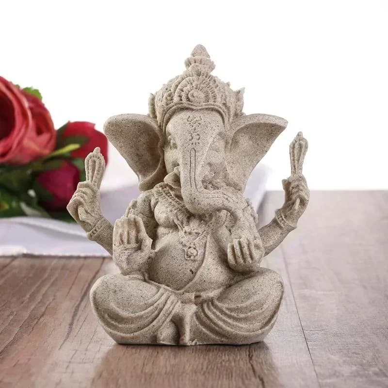 Statue d'éléphant de bouddha Ganesha en grès faite à la main, Sculpture pour la décoration de la mai