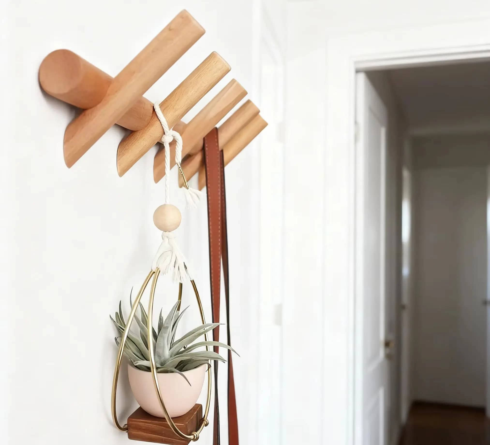 Porte-manteau nordique en bois massif avec 4/5 crochets, rangement mural suspendu pour vêtements, ch