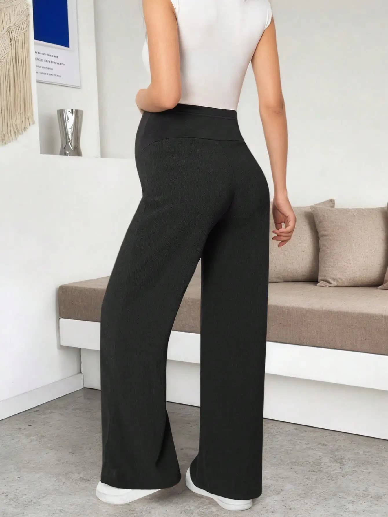 Leggings de maternité noirs pour femmes, à porter sous les robes, coupe large, taille haute, confort
