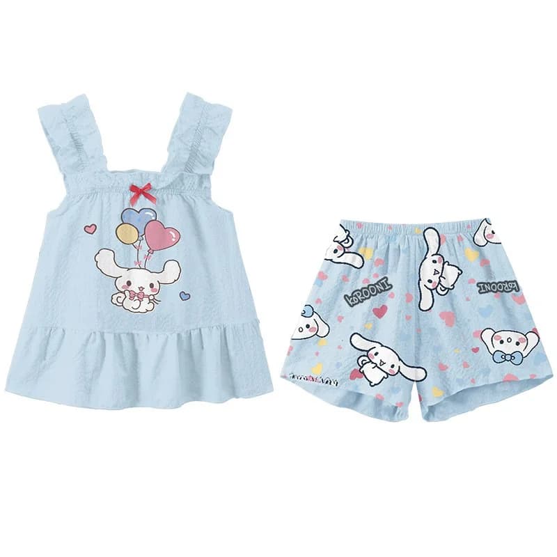 Ensemble pyjama deux pièces Sanrio Hello Kitty, gilet sans manches, short fin et léger, vêtements de