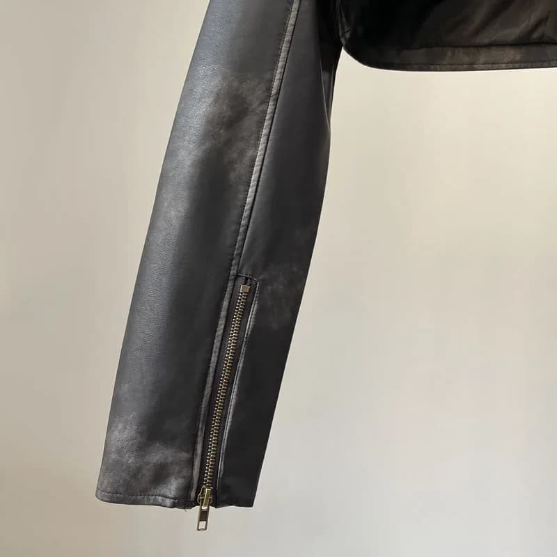 YOZOU-Veste de Motard en Faux Cuir PU pour Femme, Manteau Court à Fermeture Éclair, Tenues Rave, Str