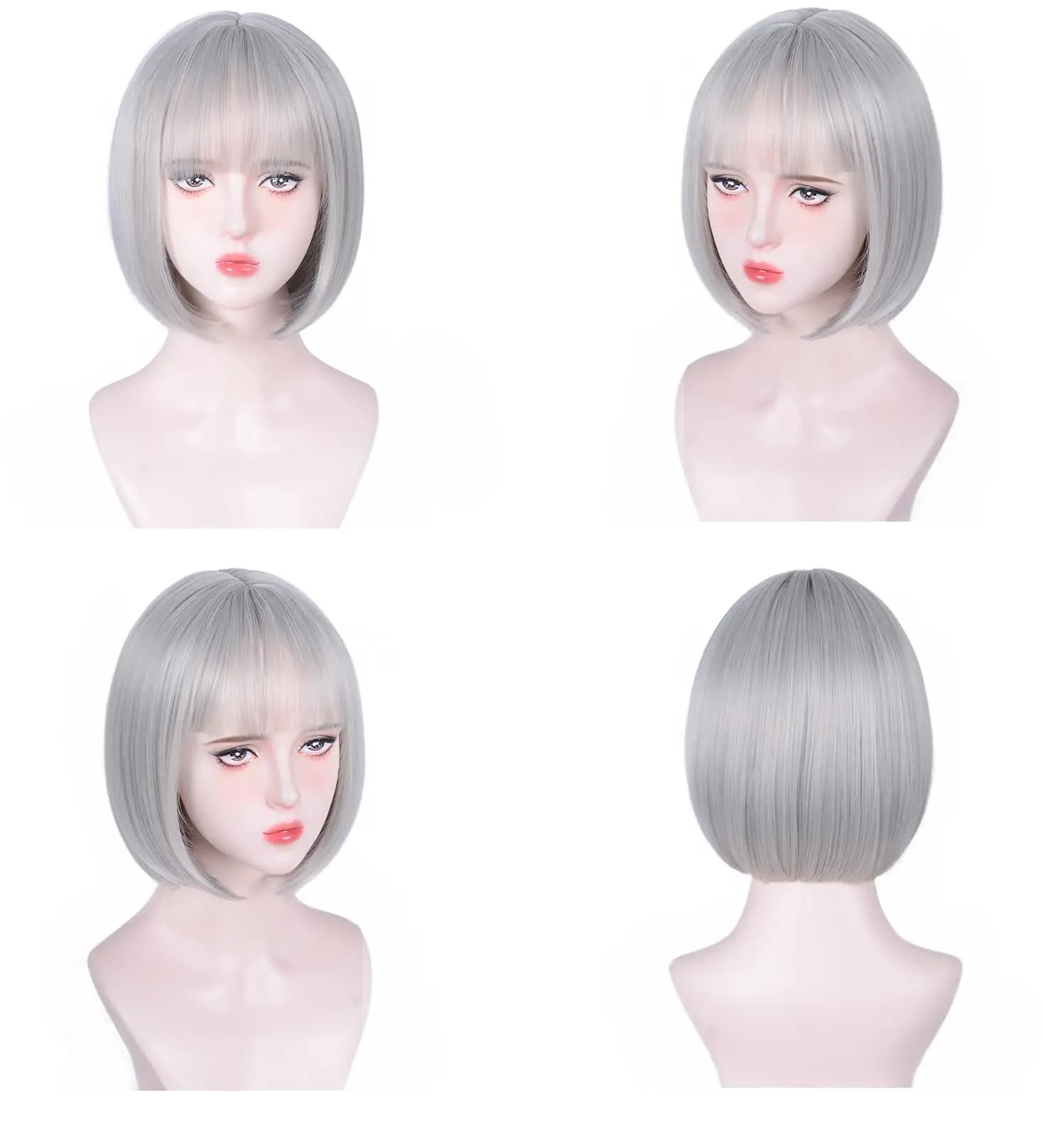 Perruque synthétique Bob rose cheveux courts et raides avec frange multicolore Halloween cosplay usa