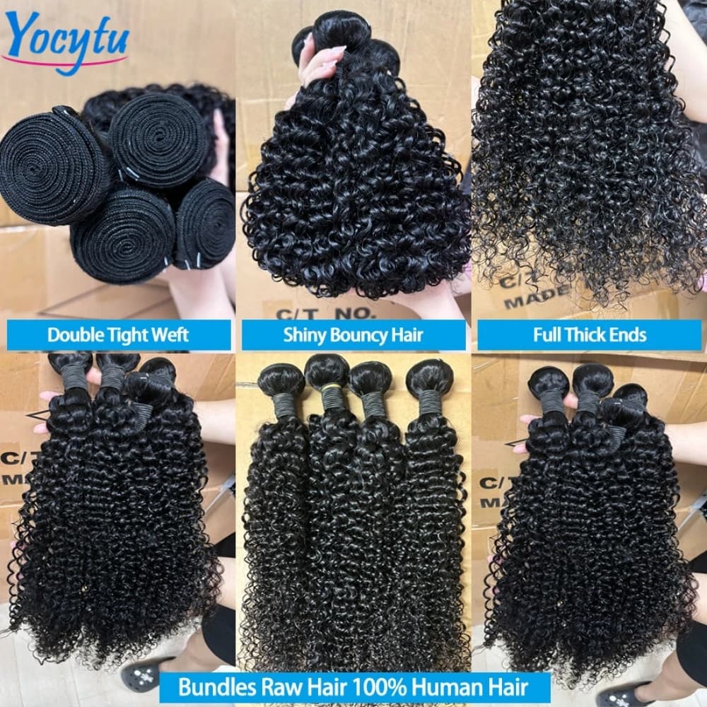 YOCYTU 242424 Pouces Tissage Humain Hair Curly Wave Tissage Brésilien 100% Cheveux Humain 12A Tissag