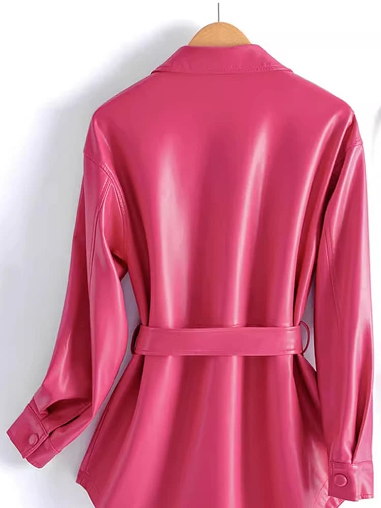Nouveau femmes chemise Style veste en cuir printemps automne mode décontracté col rabattu à lacets m