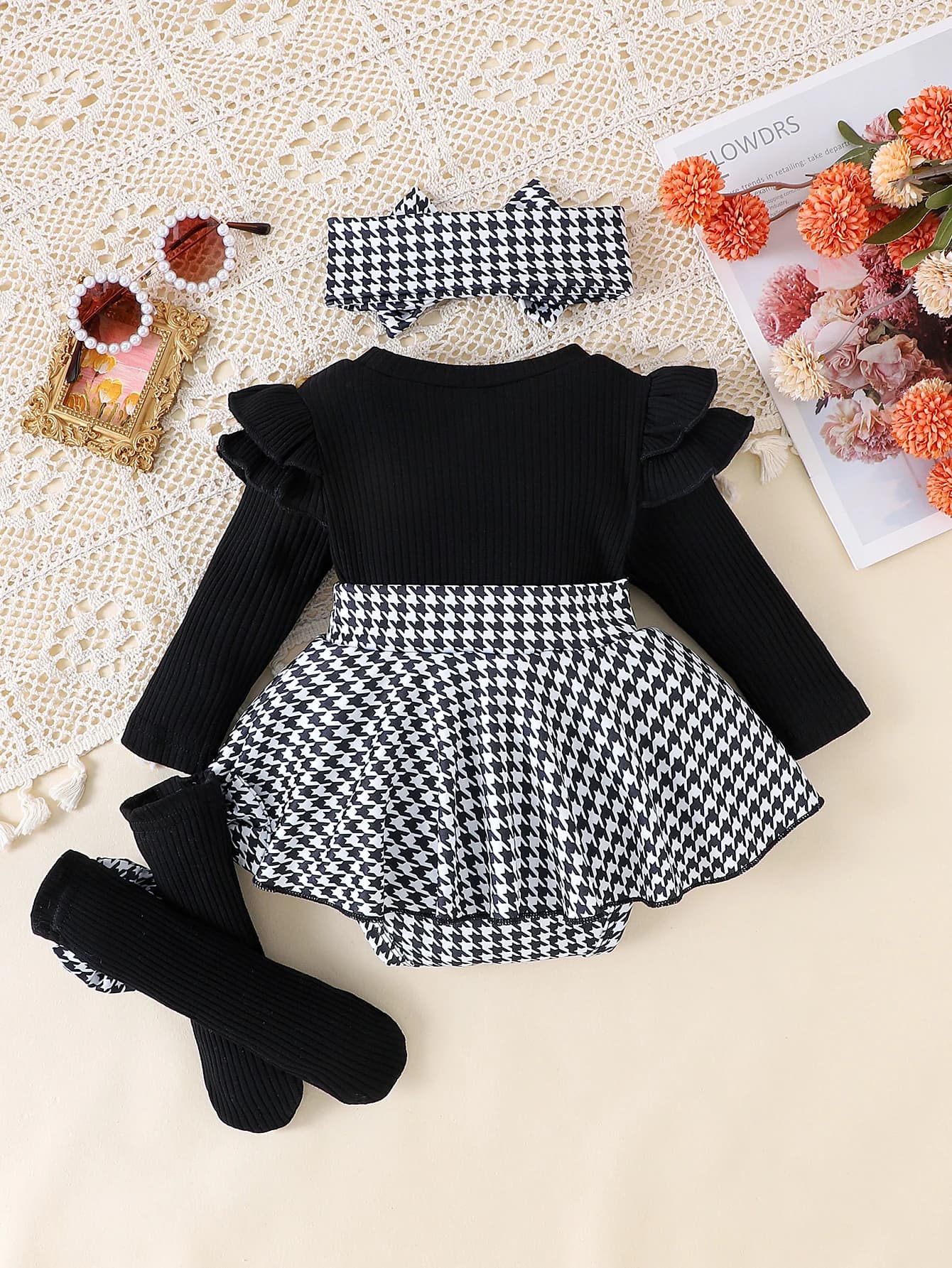 2 pièces en automne, bébés filles âgés de 0 à 1 ans, haut noir confortable, doux et mignon + jupe pi