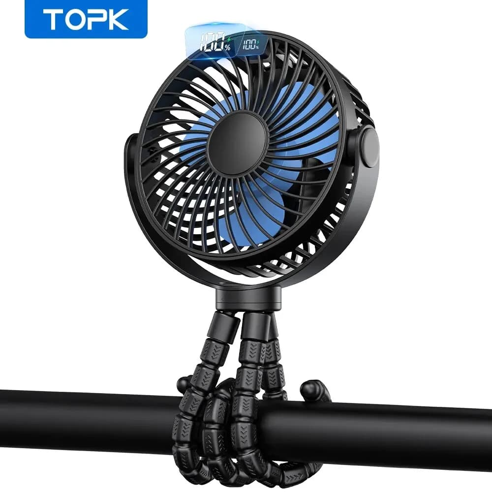 TOPK-Mini ventilateur portable pour poussette, 5000mAh, aste par USB, ventilateur électrique d'extér