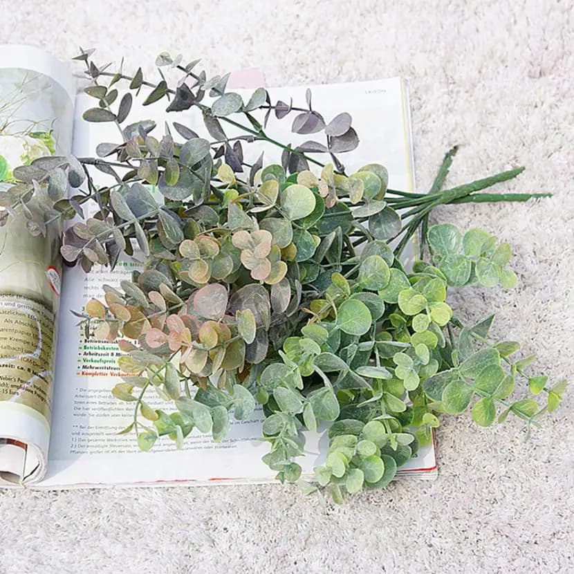Plantes artificielles en plastique, feuilles, branche d'eucalyptus vert, bricolage, jardin, maison, 