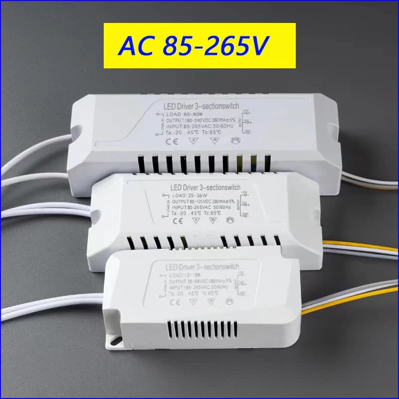 Pilote LED d'isolation d'entrée AC 85-265V avec transformateur LED 3 couleurs (25-36W) (36-50W) × 2 