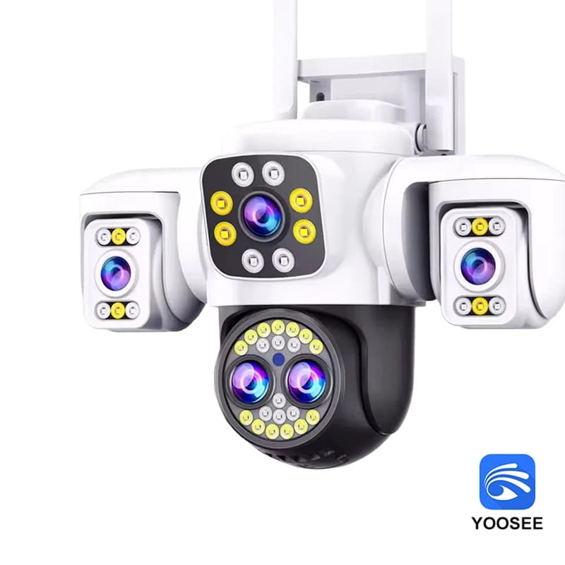 Caméra WiFi extérieure 20MP 10K à quatre objectifs, triple écran, zoom 10X, 360° °   Caméras de surv