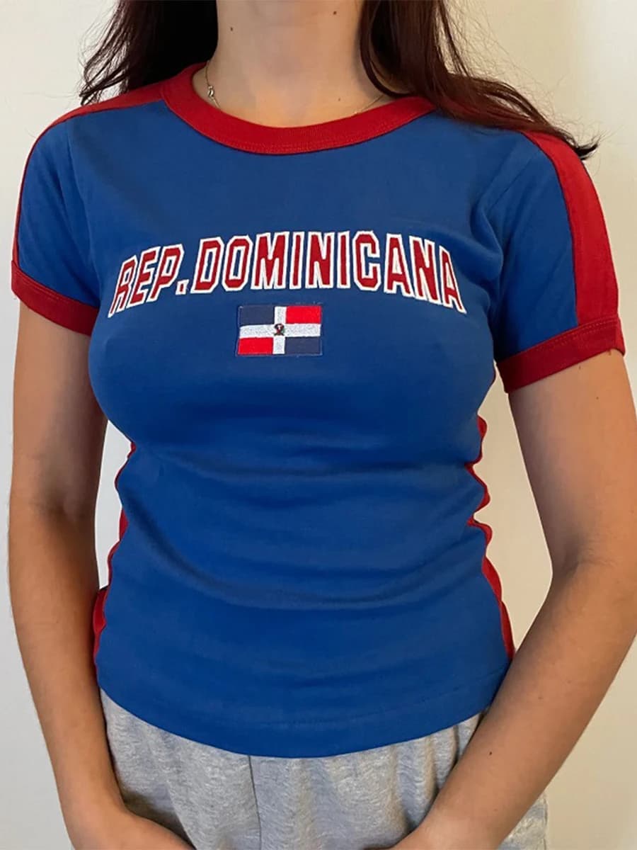 T-Shirt à Manches Courtes et Col Ras du Cou pour Femme, Streetwear, Patchwork Graphique, Slim Fit, p