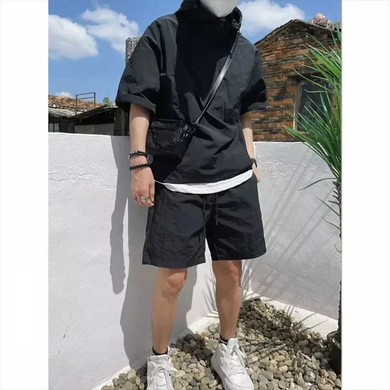 Ensemble de style cargo d'été pour hommes, sweat à capuche décontracté, t-shirt à manches courtes, s