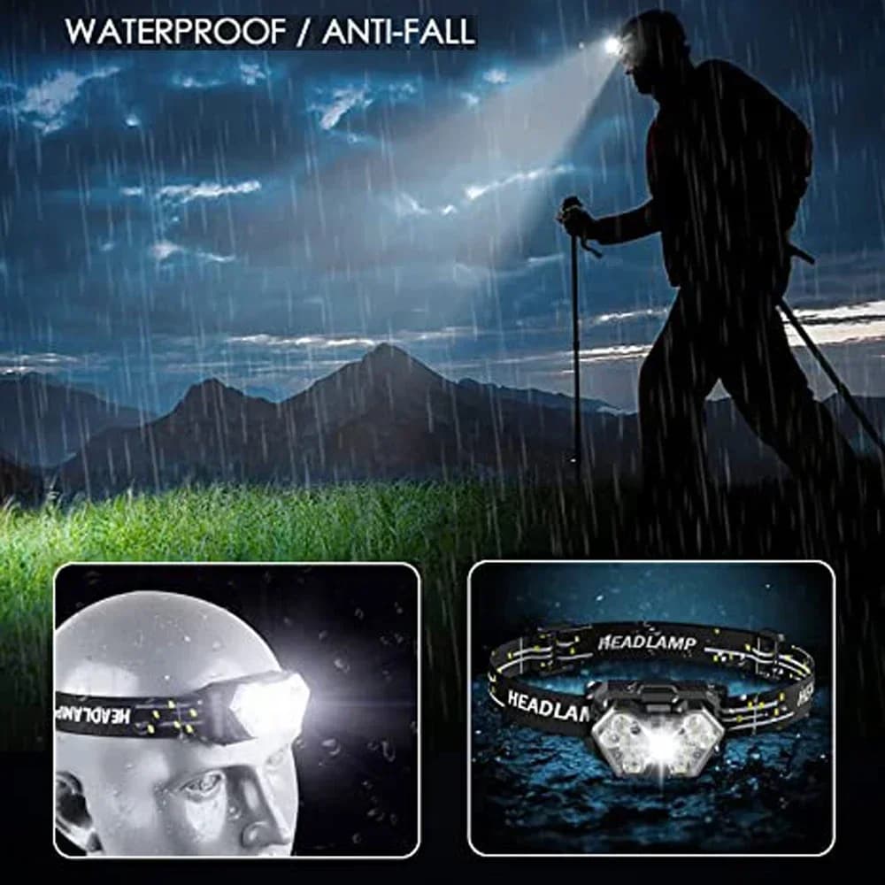 9 LED lampe frontale forte USB rechargeable capteur de mouvement phare Portable pêche Camping lampe 
