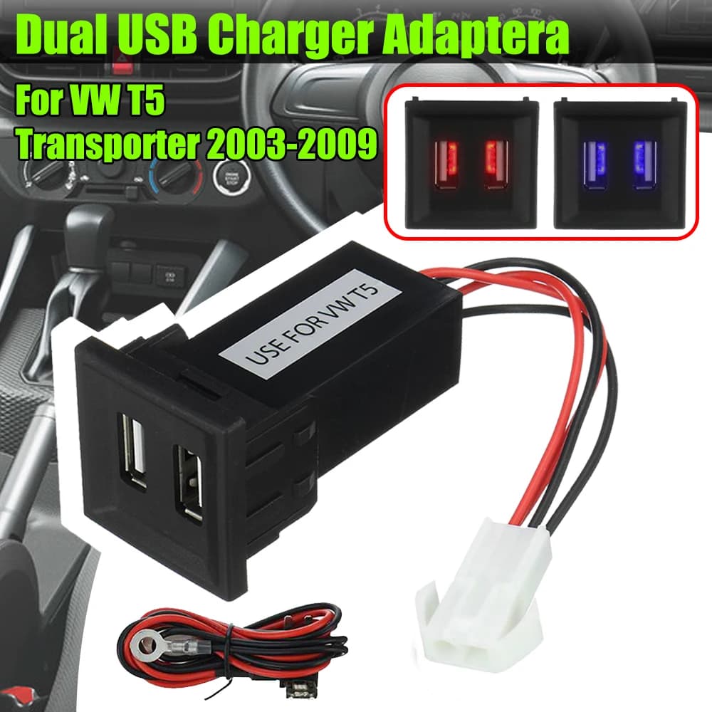 Adaptateur de chargeur double USB pour voiture, prise pour Volkswagen, VW T5 Transporter 2003 – 2009